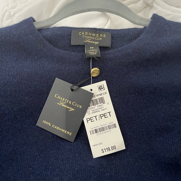 Charter Club 100% Cashmere Luxury Crewneck Sweater Size PP Admiral Blue (Navy) - Picture 8 of 8